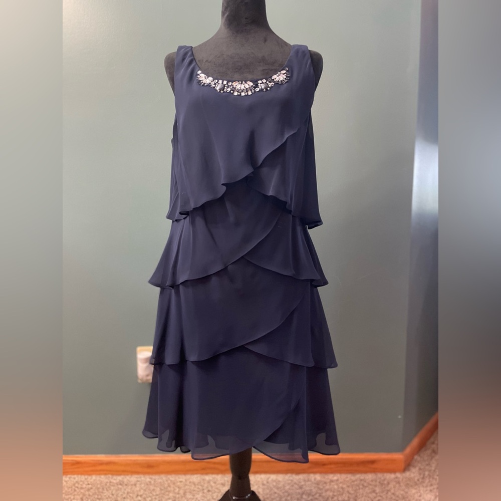 SLNY Midnight Blue Tiered Wedding Dress